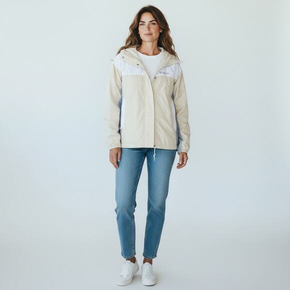 Columbia Flash Challenger Windbreaker lightweight gray cream jacket size medium - Picture 5 of 8